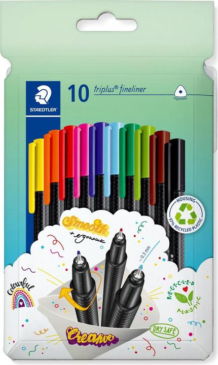 Produktbild Staedtler triplus fineliner 334 Dreikantiger Fineliner Kartonetui mit 10 Stück, sortiert (10 Farben, 10 x)