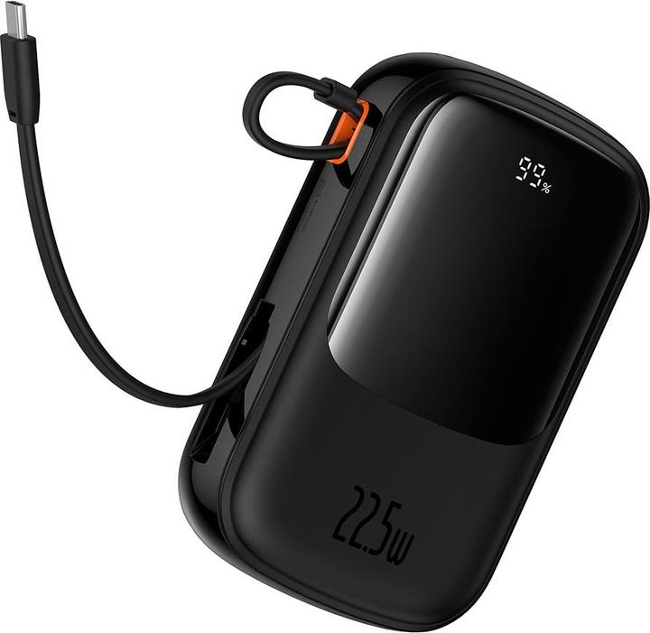 Actual product image Baseus Qpow Pro+ 20000mAh 22.5W powerbank with built-in USB-C cable and display - black (20000 mAh, 22.50 W, 74 Wh)
