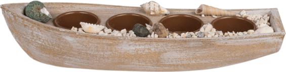 Produktbild Ootb Holz-Boot für 4 Teelichte, mit Muscheldeko (1 x)