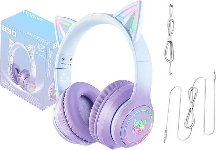 Image du produit Onikuma B90 RGB Cat Ears Casque de jeu pourpre (Sans fil, Filaire)