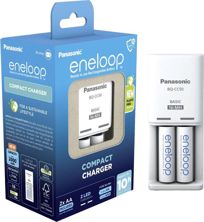 Panasonic eneloop Compact Charger BQ-CC50 (2 pcs., AA, 1900 mAh, Battery + charger)