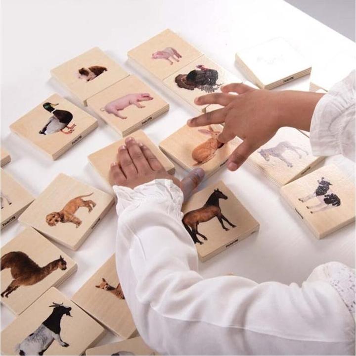 Image du produit TickiT Jeu de paires d'images d'animaux domestiques (Mémo) en bois (28 pièces) (Français, Allemand, Anglais, Italien)