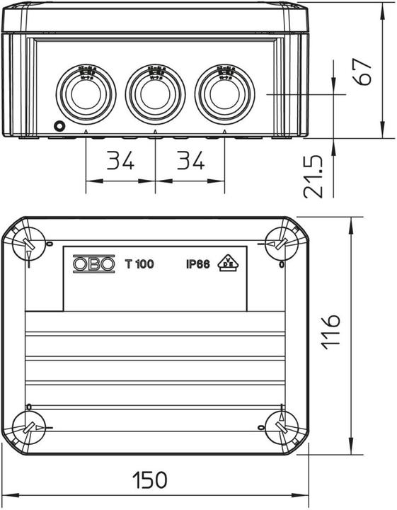 Actual product image OBO Bettermann Junction box (150x116x67 mm), T100