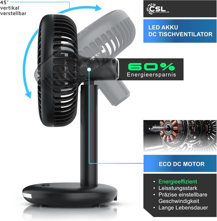 Produktbild CSL Tischventilator mit Akku und 3 Geschwindigkeiten (46.50 dB)