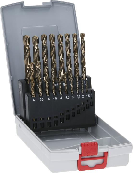 Bosch Professional Zubehör PRO Stainless Steel HSS-Co twist drill set, 19 pcs. (1 mm, 1.5 mm, 2 mm, 2.5 mm, 3 mm, 3.5 mm, 4 mm, 4.5 mm, 5 mm, 5.5 mm, 6 mm, 6.5 mm, 7 mm, 7.5 mm, 8 mm, 8.5 mm, 9 mm, 9.5 mm, 10 mm)