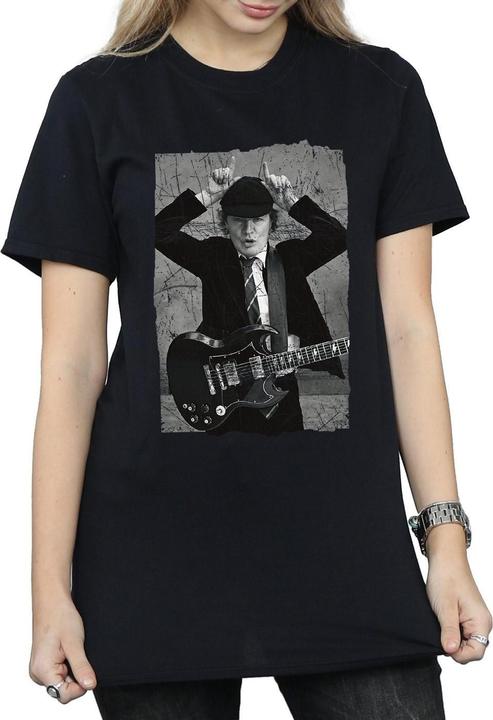 Image du produit AC/DC Femme/Les femmes Angus Young Photo Distressed Coton Boyfriend T-Shirt (M)