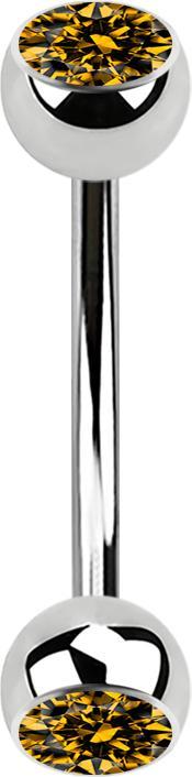 Star Piercing Micro Banane silber mit zwei Kugeln Kristall topaz (ohne Messing, Chirurgenstahl 316L)