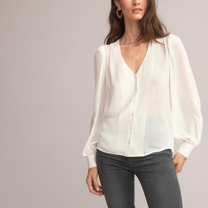 Produktbild La Redoute Collections Langärmelige Bluse mit V-Ausschnitt (36)