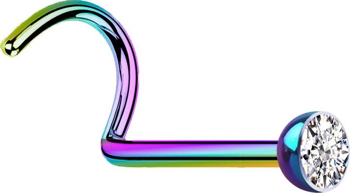 Star Piercing Nasenstecker gebogen farbig mit Kristall silber (Chirurgenstahl 316L, ohne Messing)