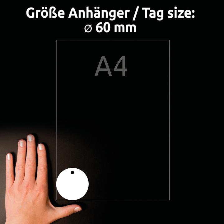 Produktbild Avery Zweckform Anhänger, Karton, 220 g/qm, Durchm: 60 mm rund, weiss, satiniert, absolut glatte Kanten, b