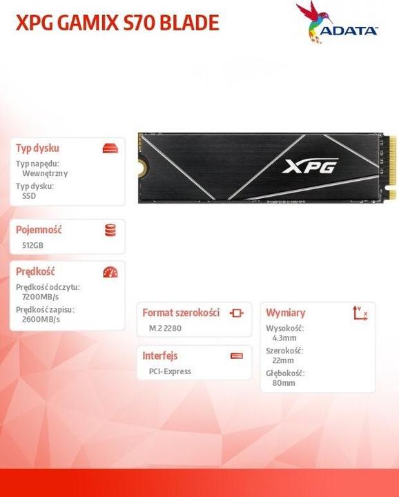 Productafbeelding Adata XPG Gammix S70 Blade (512 GB, M.2 2280)