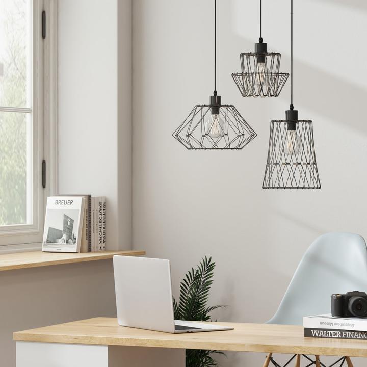 Produktbild Emke Pendelleuchte Lydia, E27 Pendellampe Retro 1 flammige Hängelampe Metallic, Schwarz (E27)