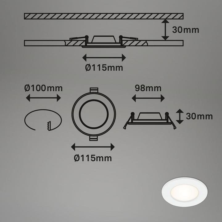 Image du produit Briloner LED encastrable dimmable IP44 6W 450 lm 3000 K blanc chaud rond blanc 115/100 mm 230V (450 lm)