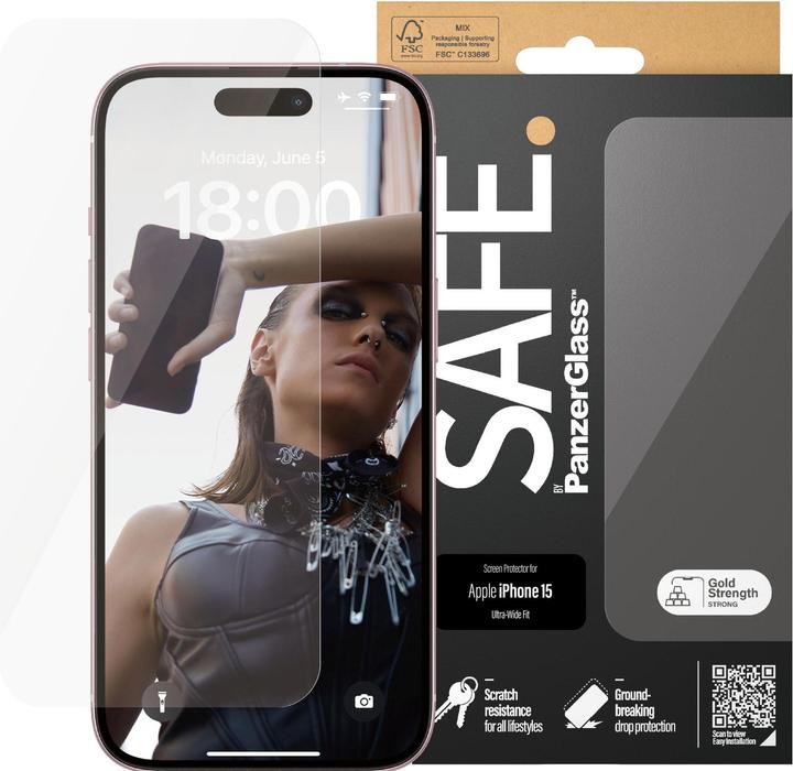 Image du produit PanzerGlass SAFE. Protecteur d'écran iPhone 2023 6.1 Ultra-Wide Fit (1 pièce(s), Apple iPhone 15)