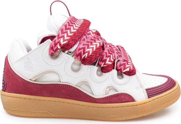 Lanvin curb sneaker in leather and suede color white and berry (41)