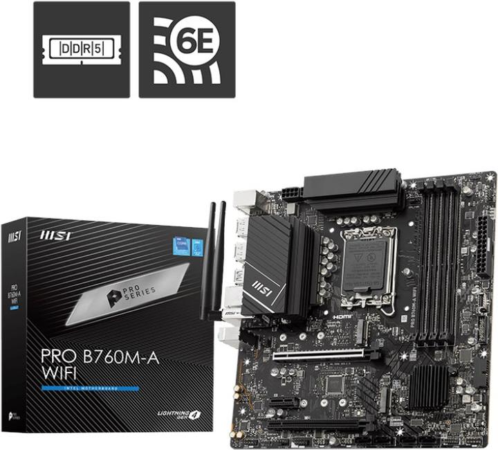 Image du produit MSI PRO B760M-A WIFI (LGA 1700, Intel B760, mATX)