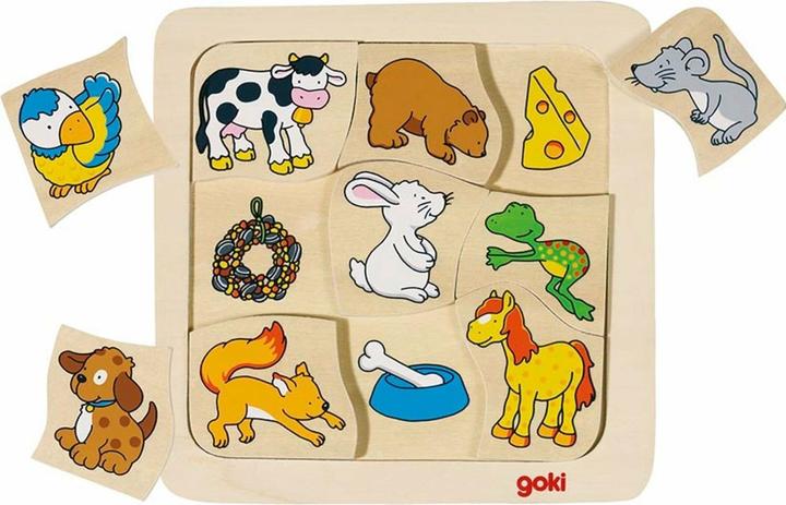 Productafbeelding Goki Puzzel Houten puzzel Wie eet wat? (Duits, Frans, Engels, Italiaans)