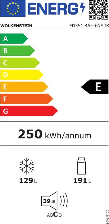 Energy Label Wolkenstein French Door Khlschrank FD351.4A++NFIX BxHxT 63.5 x 185.5 x 68.50 cm Khlteil 191 l Gef (320 l)