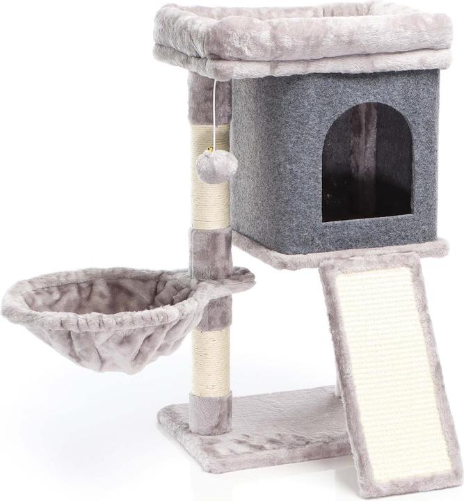 Fudajo Cat Tree Grey w/Sisal 71.5cm Scratching Post w/Scratch Board, House, Resting Spot, Play Ball (71.50 cm, Grey)