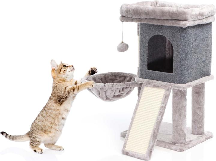 Actual product image Fudajo Cat Tree Grey w/Sisal 71.5cm Scratching Post w/Scratch Board, House, Resting Spot, Play Ball (71.50 cm, Grey)