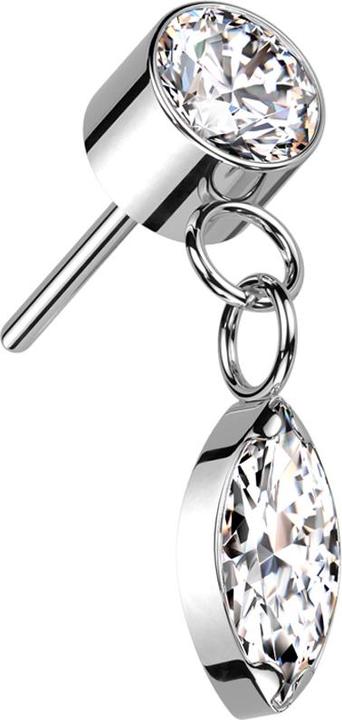 Immagine prodotto Star Piercing Cilindro senza fili in argento Ciondolo di cristallo in argento Cristallo ovale in argento (Titanio G23, senza ottone)
