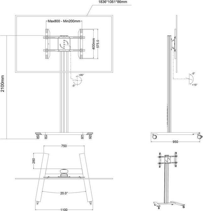 Actual product image Multibrackets 210 HD Single (80", 60 kg)