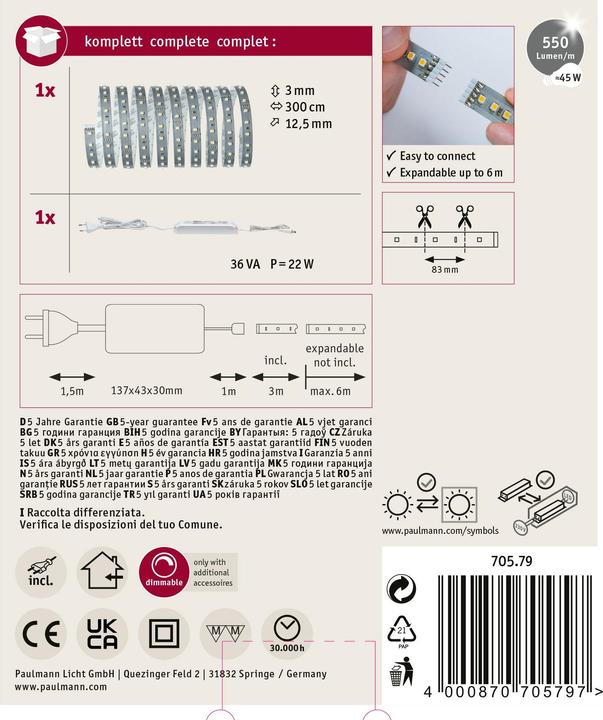 Produktbild Paulmann MaxLED 500 Stripe Set (Warmweiss, 300 cm, Indoor)