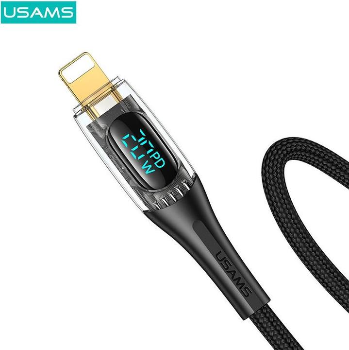 Actual product image Usams Charging Cable Type-C to Lightning - Black (1 m, USB 3.0, 20 W)