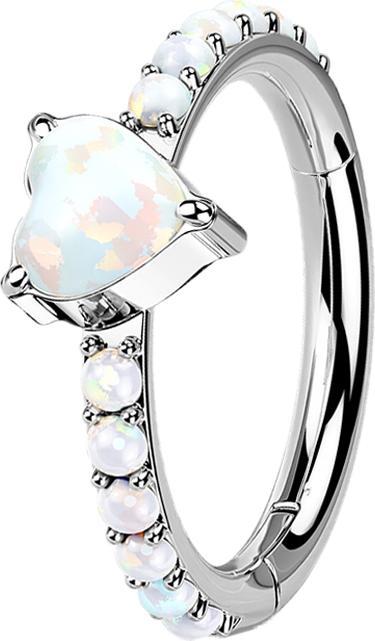 Actual product image Star Piercing Micro segment ring hinged silver side opals and heart (without brass)