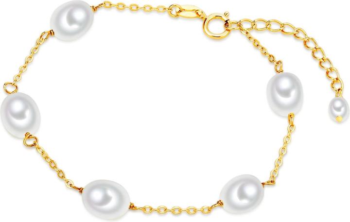 Valero Pearls Damen Sterling Silber Süsswasser-Zuchtperlen Gelbgold 17,0 cm Basislänge + 3,0 cm (17 cm, Sterling Silber)