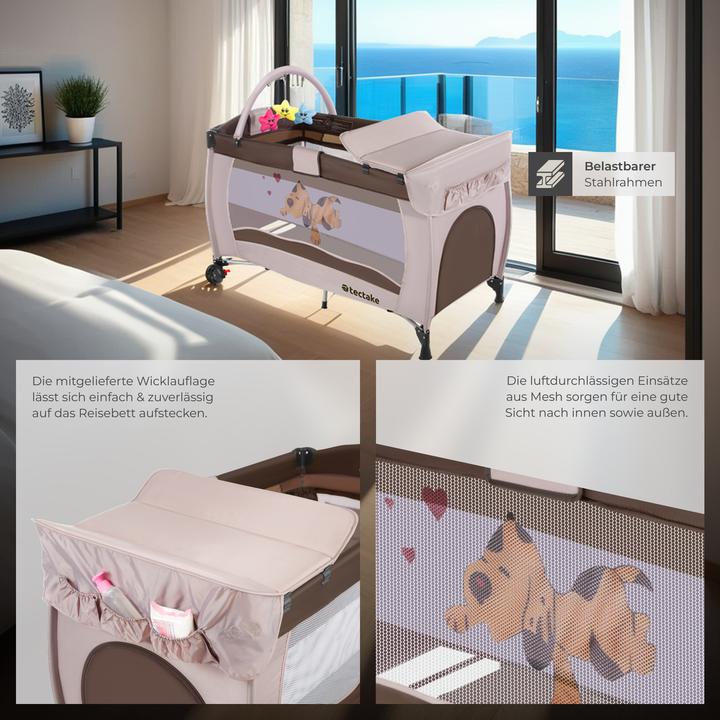 Actual product image tectake Travel cot dog with changing mat and carrying bag
