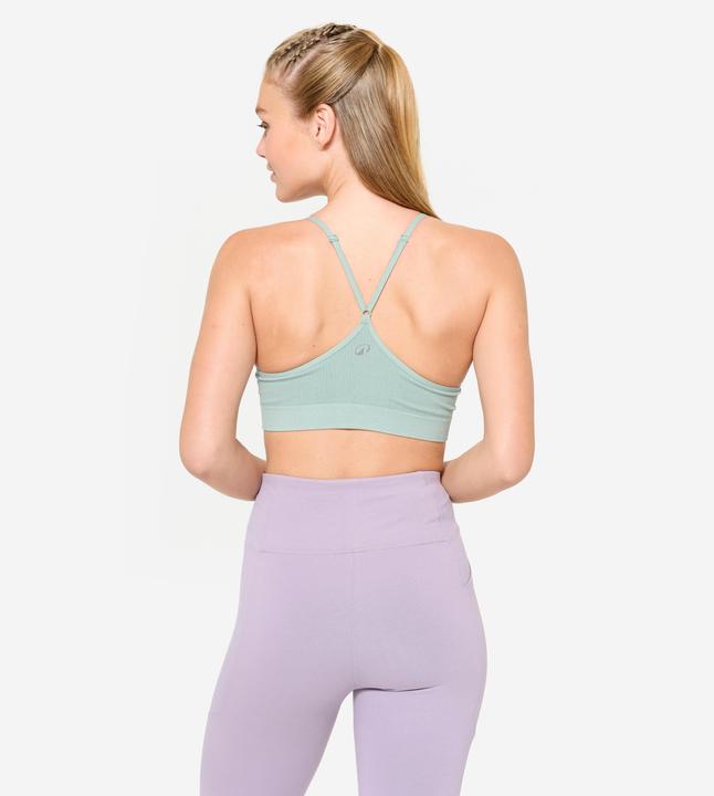Image du produit Decathlon Brassière côtelée sans couture maintien léger Femme, Vert kaki (L)