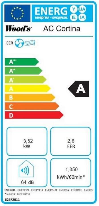 Energy Label Wood's AC Cortina 12K Duo (50 m², 12000 BTU/h)