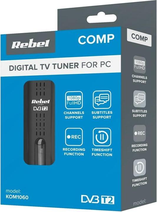 Image du produit Rebel Comp Tuner DVB-T2 DVB-C DVB-T H.265 HEVC USB (USB, DVB-T2, DVB-C, DVB-T)