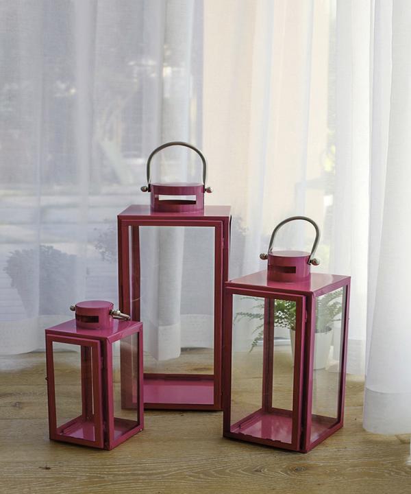 Produktbild Mojawo 3er Set Windlicht - Laternen Set Stalllaterne Metall Pink 30/40/53cm (3 x)