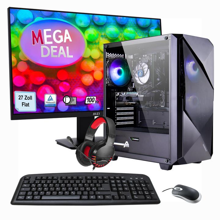 Image du produit Hyrican MegaDeal Gaming-PC Striker SET2487 7374 + MSI PRO MP273ADE + Maus, Tastatur & Headset (AMD Ryzen 7 5700X, 32 Go, 1000 Go, GeForce RTX 4060)