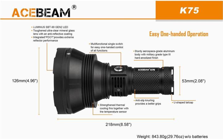 Actual product image AceBeam K75 LED Thrower Searchlight 6300 Lumen (25 cm, 6300 lm)