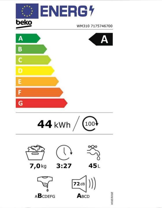 Label énergétique Beko WM310 (7 kg, Gauche)