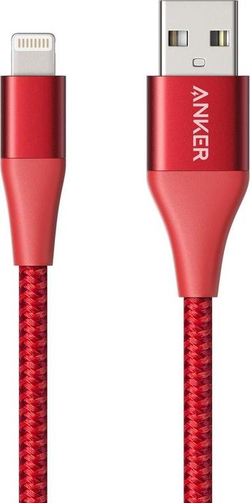 Anker - stabiles Lightning Kabel 0,9 Meter, Powerline+ II, rot (MFI) (0.90 m)