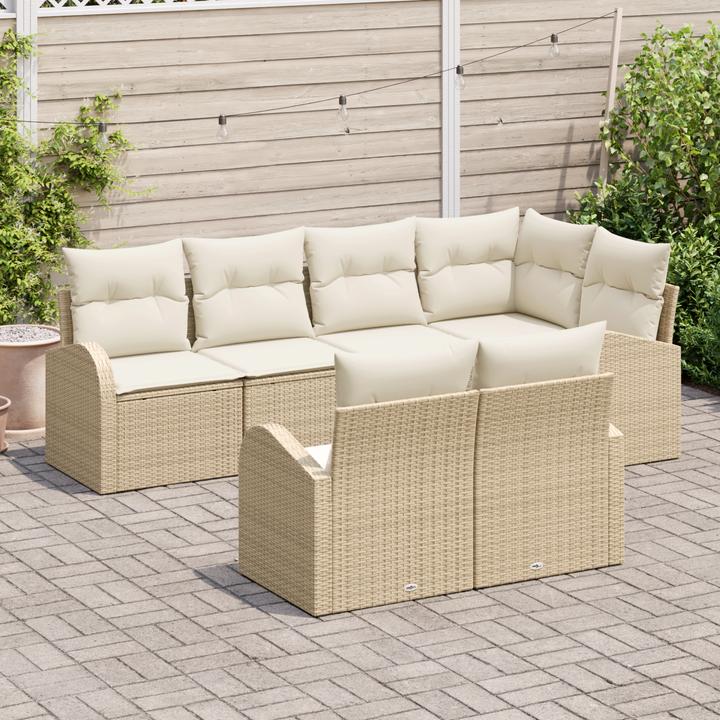 Produktbild VidaXL 7-teiliges Garten Sofa Set mit Kissen Beige Poly Rattan