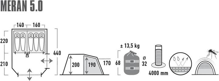 Actual product image High Peak Merano 5.0 (Tunnel tent, 13.50 kg, 5 persons)