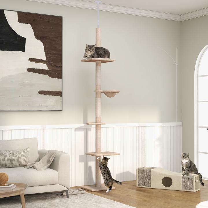 Produktbild PawHut Kratzbaum höhenverstellbar (260 cm, Beige)