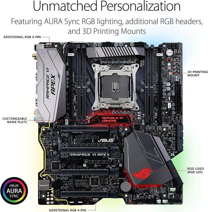 Actual product image ASUS Rampage Vi Apex (LGA 2066, Intel X299, E-ATX)