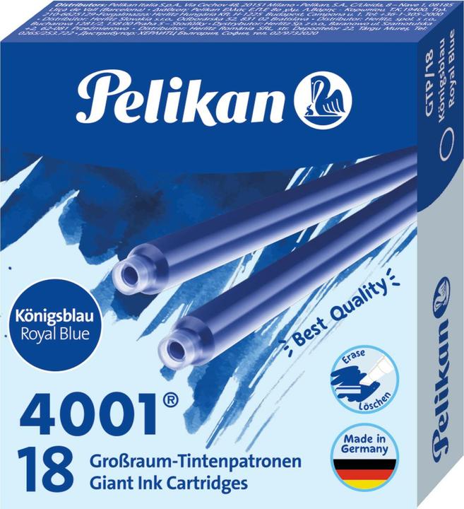 Actual product image Pelikan Large capacity ink cartridges 4001 GTP/18, royal blue Standard large capacity cartridges for all (Gel mine, Royal blue)
