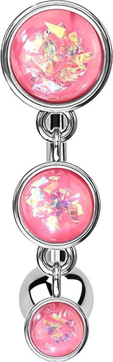 Star Piercing Banane silber mit Anhänger drei Schilde Opal Glitter pink (Chirurgenstahl 316L, Messing)