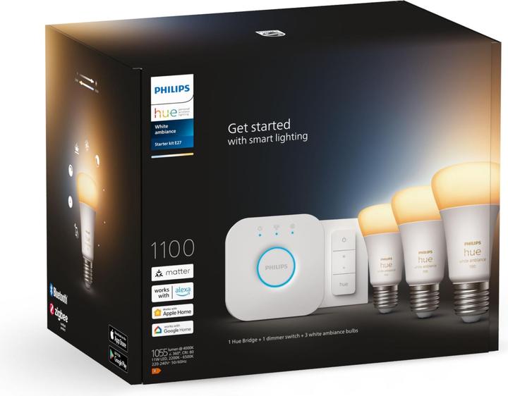 Actual product image Philips Hue White Ambiance Starter Set (E27, 11 W, 1100 lm, 3 x, F)