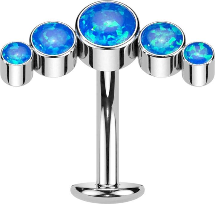 Star Piercing Threadless Labret-Stab Banane silber fünf Opale blau (Titan G23)