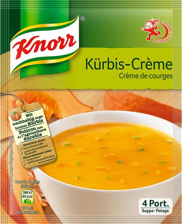 Produktbild Knorr Kürbiscrème Suppe Beutel, Kürbissuppe extra crèmig mit Kürbisstückchen, einfach zubereitet (1000 ml)