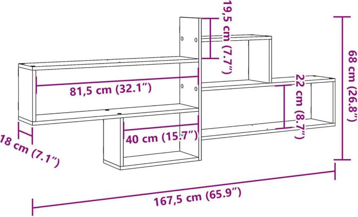 Actual product image VidaXL Wandregal (167.5 x 18 x 68 cm)