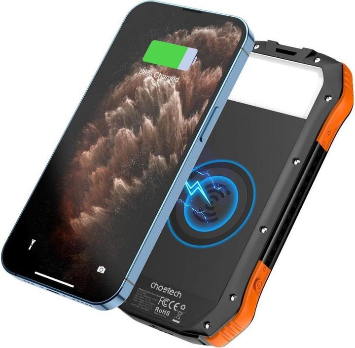 Produktbild Choetech Solar powerbank with inductive charging 10000mAh Qi 5W orange (B659) (10000 mAh, 10.50 W, 37 Wh)